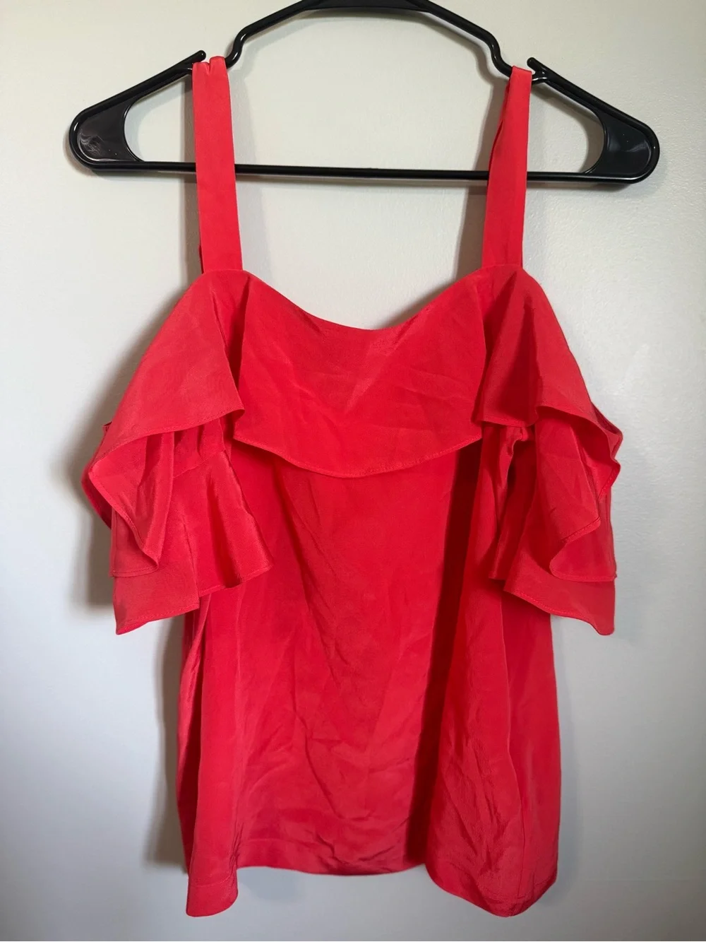 J. Crew Coral-Red Ruffle Off-Shoulder Tank Top